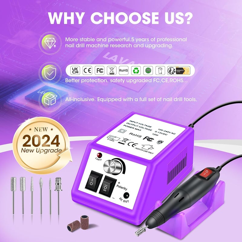 LAVAED Nail Drill Professional E Filer for Nails Electric Nail File, Nail Filer Electric Drill Nail Kit with 156pcs Sanding Bands and Nail Drill Bits for Acrylic Nail Gel Nail Manicure Pedicure - Image 5